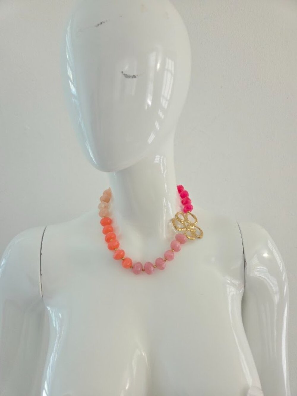 Pink Multicolor Beaded Gold Flower Statement Necklace - Picture 10 of 15